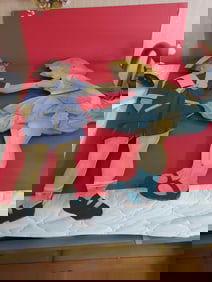 HAND CRAFTED VINTAGE MASONITE CUT OUTS OF BOY AND GIRL HAND PAINTED