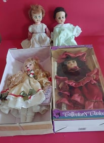 LOT OF 4 VINTAGE COLLECTIBLE PORCELAIN DOLLS AND 2 PLAY DOLLS