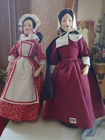 SET OF 2 VINTAGE PLAIN BISQUE DOLLS W/ STANDS