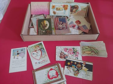 ASSORTED LOT OF EARLY POSTCARDS, POST MARKED WITH SOME UNDIVIDED INC. SOME VALENTINES AS WELL