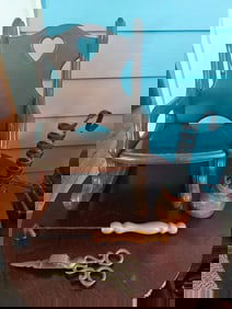 PRIMITIVE DECOR LOT INC.WOODEN DOLL ROCKER, CANDLE HOLDER, SNUFFER AND SNIPS