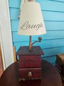 PRIMITIVE DECOR COFFEE GRINDER ELECTRIC LAMP W/ SHADE