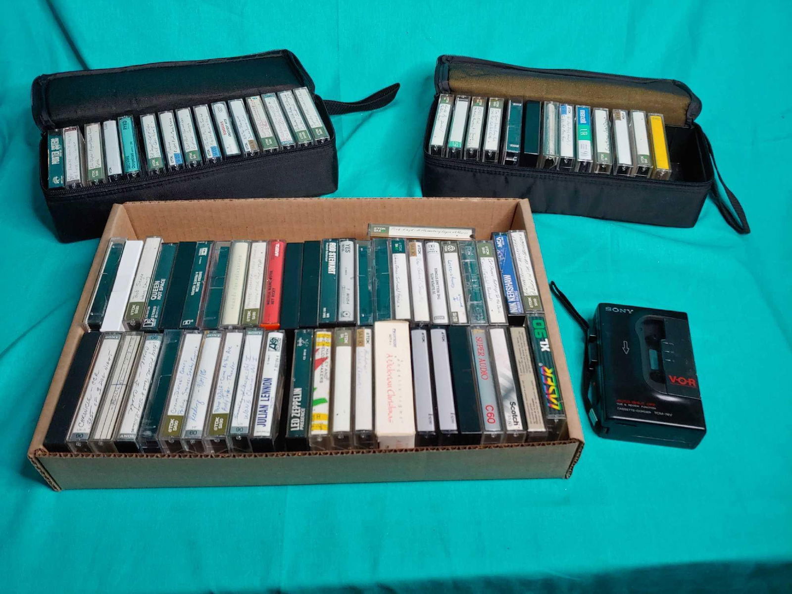large lot of cassette tapes and Sony cassette player and recorder (1 of 5)