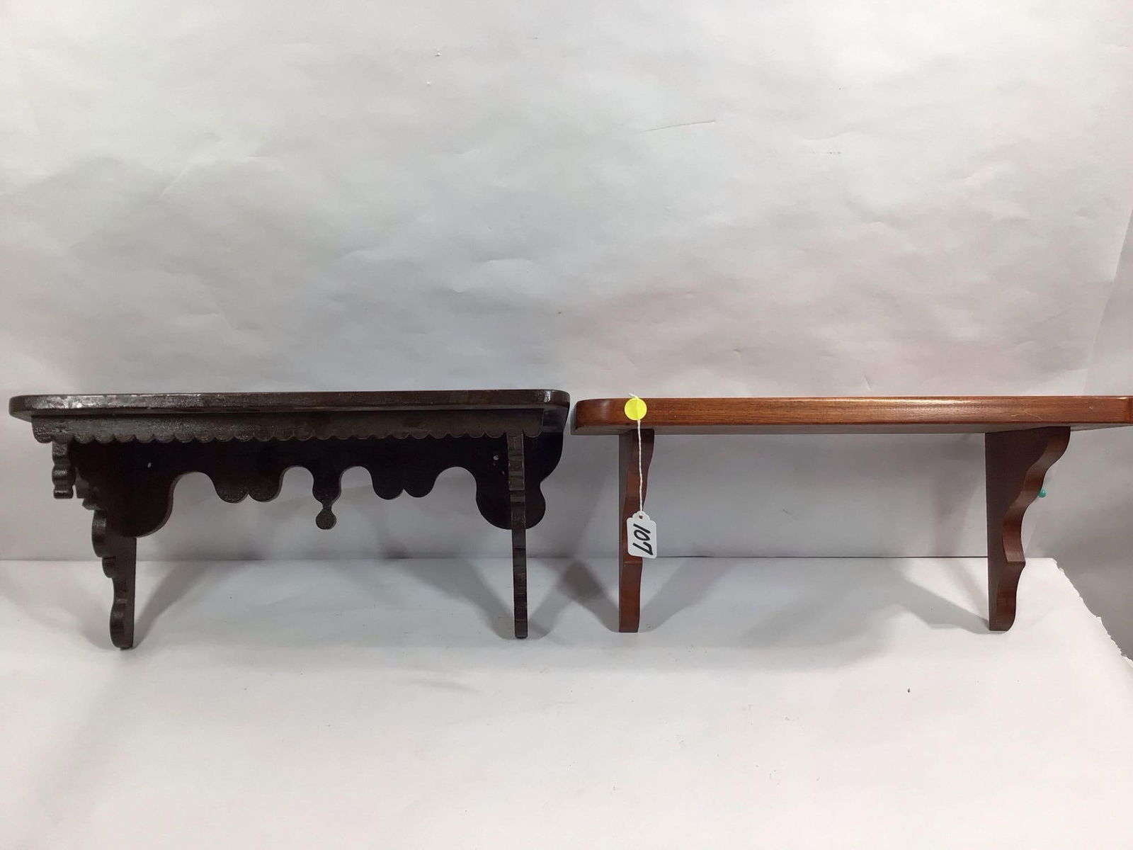 LOT OF 2 EARLY WOOD WALL HANGING SHELVES (1 of 3)