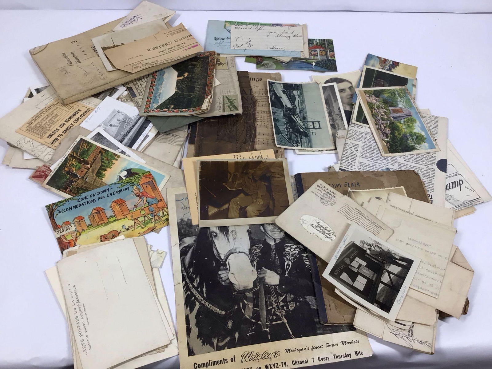 EARLY EPHEMERA LOT INC. CISCO KID AUTOGRAPED PHOTO,  PHOTOS, POSTED LETTERS AND POST CARDS, HYMNALS (1 of 7)