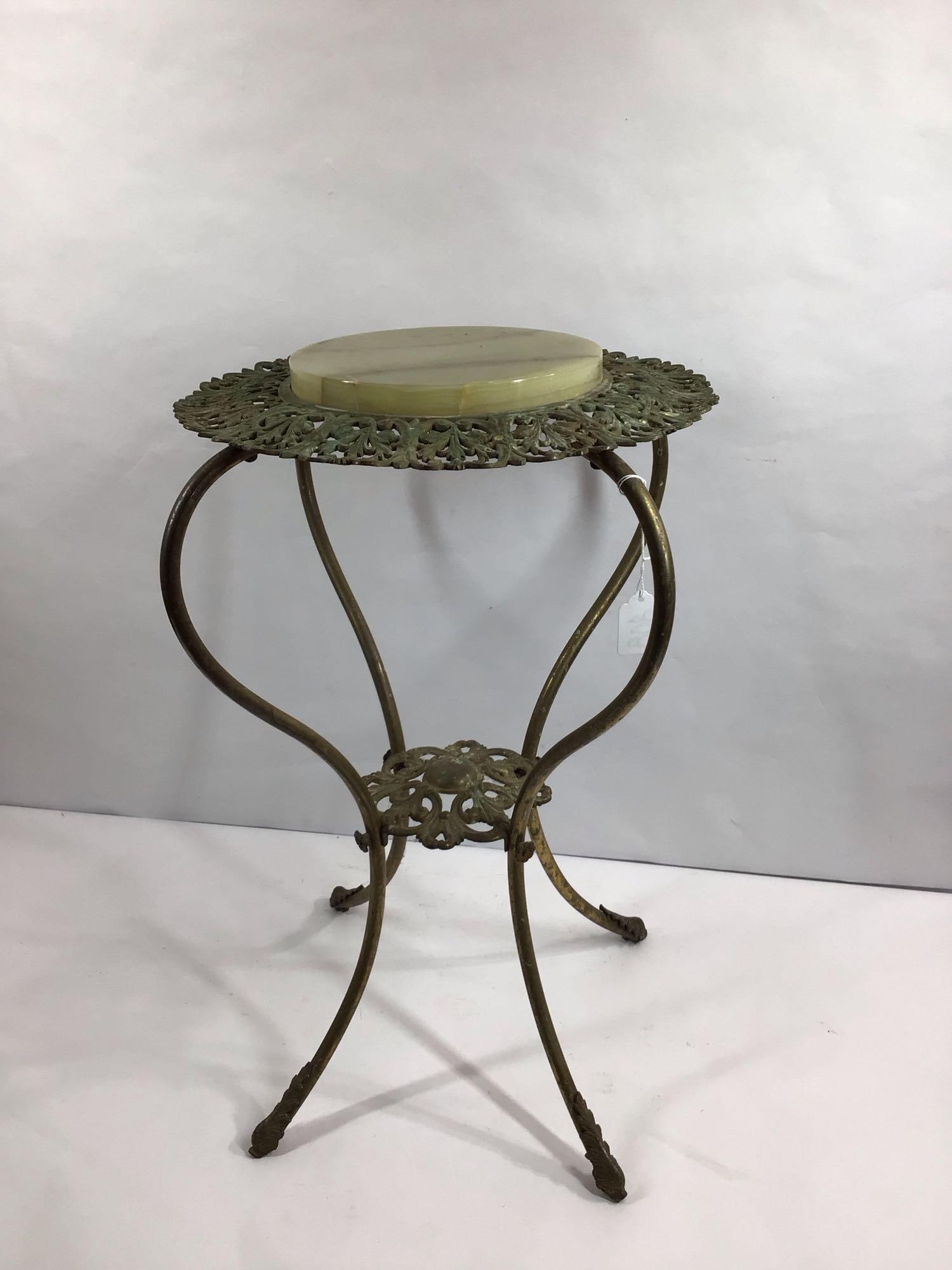 EARLY BRASS & MARBLE PEDESTAL JARDINIERE SIDE TABLE (1 of 4)