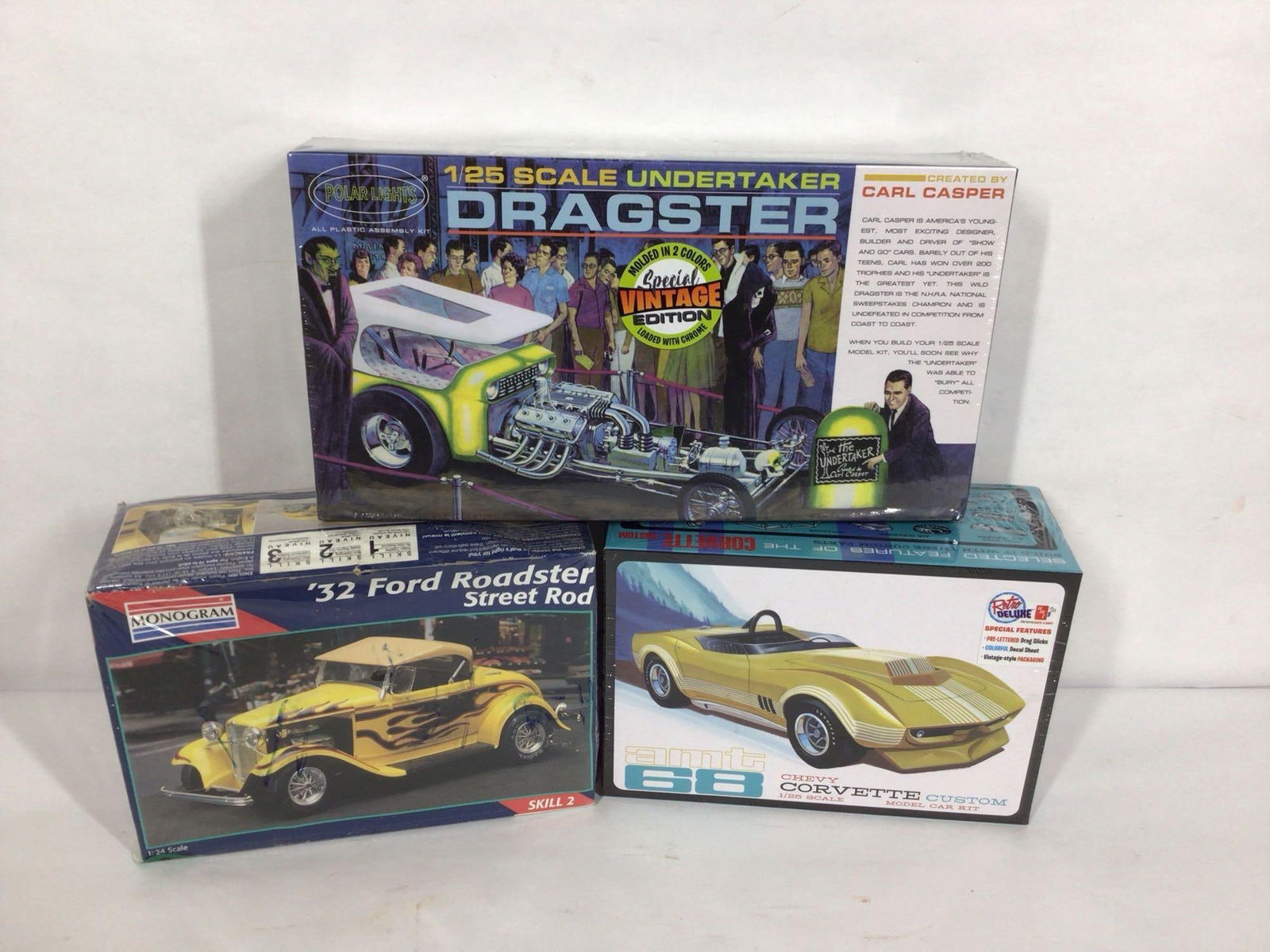 LOT OF 3 ASSORTED CAR MODEL KITS INC. 68 AMT, 32 ROADSTER AND DRAGSTER (1 of 4)