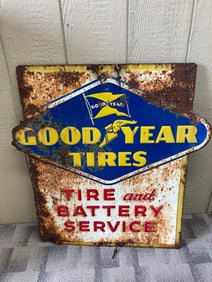 1950S GOODYEAR TIRES AND BATTERY SERVICE SIGN