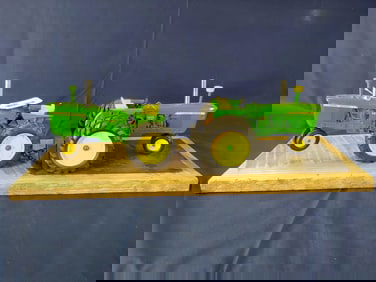 ERTL JOHN DEERE MODEL 4010 & 4020 NF TRACTORS ON WOOD DISPLAY BASE