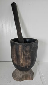 IMPRESSIVE LARGE WOODEN MORTAR AND PESTLE