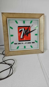 TELL AND SELL ADVERTISING PRODUCTS 7-UP LIGHTED WALL HANGING CLOCK