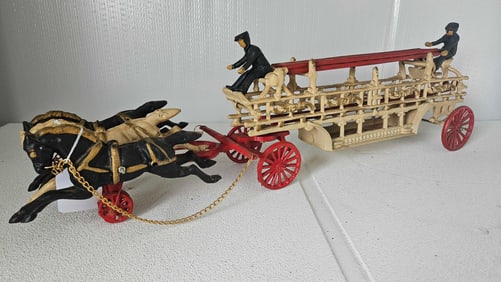 CAST IRON 3 HORSE FIRE WAGON