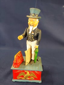 CAST IRON EARLY AMERICAN MECHANICAL COIN BANK REPLICA