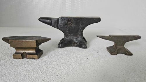 2 BRASS AND ONE CAST IRON MINIATURE ANVILS