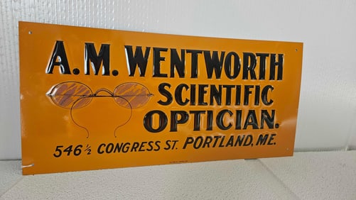 SST AAA SIGN CO. A.M.WENTWORTH SCIENTIFIC OPTICIAN OFFICE EMBOSSED SIGN