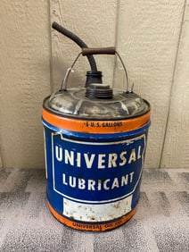 UNIVERSAL OIL CO. 5 GAL. LUBRICANT CAN W/ SPOUT