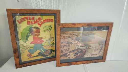 LITTLE BLACK SAMBO AND SWAN SOAP FRAMED ADVERTISING PRINTS