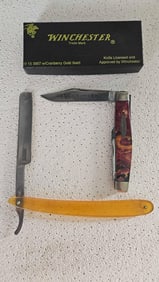 WINCHESTER POCKET KNIFE AND STRAIGHT RAZOR LOT
