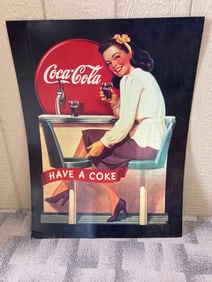 SST COCA-COLA REPRINT OF LADY IN DINER ADVERTISEMENT SIGN