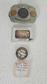 SILVER BAR, TOKEN AND BELT BUCKLE