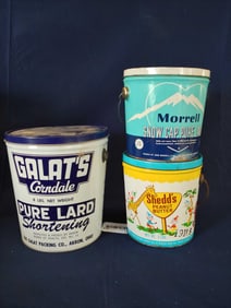 VINTAGE LOT OF LARD AND PEANUT BUTTER LIDDED TIN PAILS