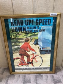 VINTAGE TRAFFIC SAFETY EDUCATIONAL FRAMED POSTER C. 1961