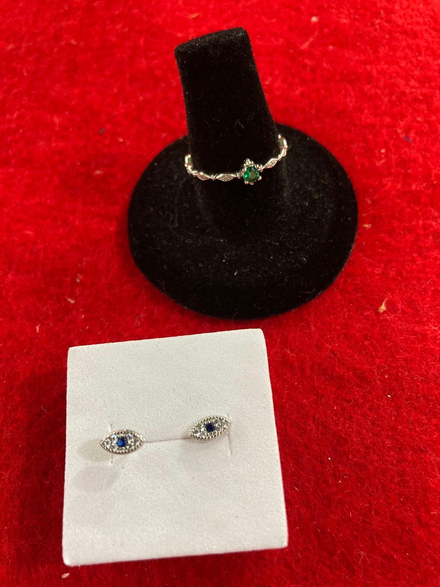 GREEN STONE RING AND ALL SEEING EYE EARRINGS (1 of 6)