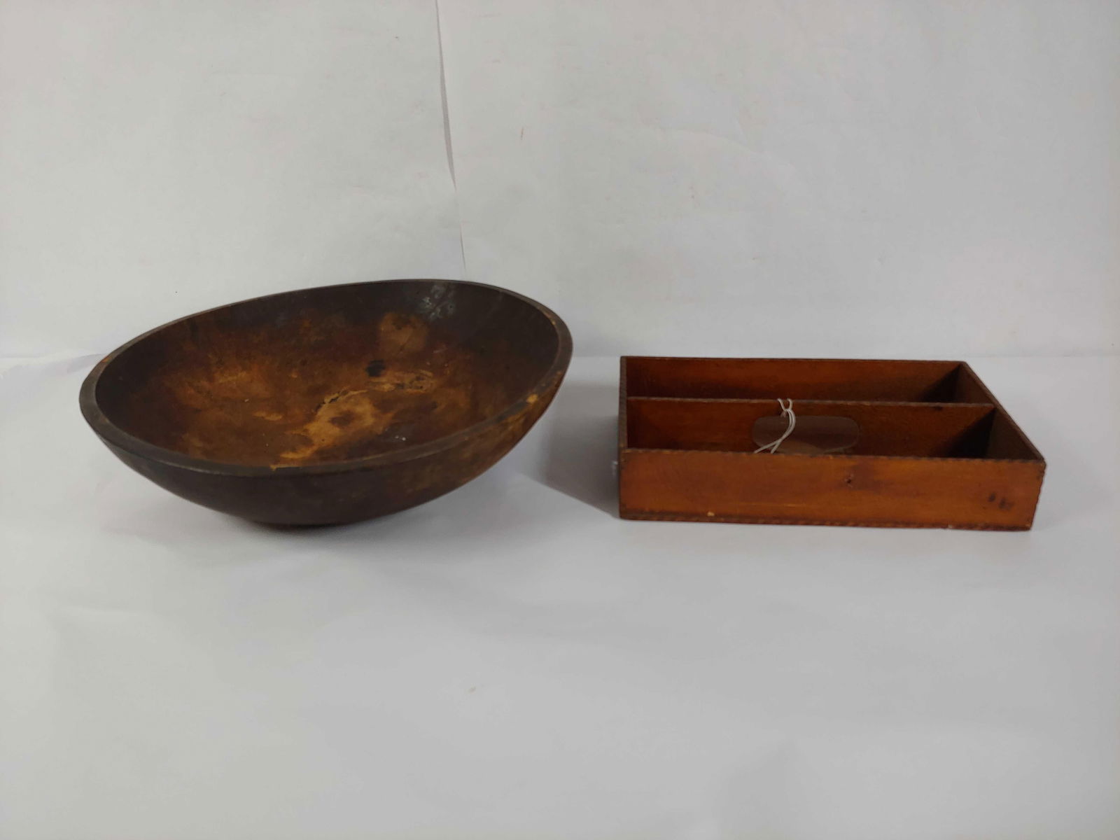 Primitive wooden bowl and small carrier (1 of 8)
