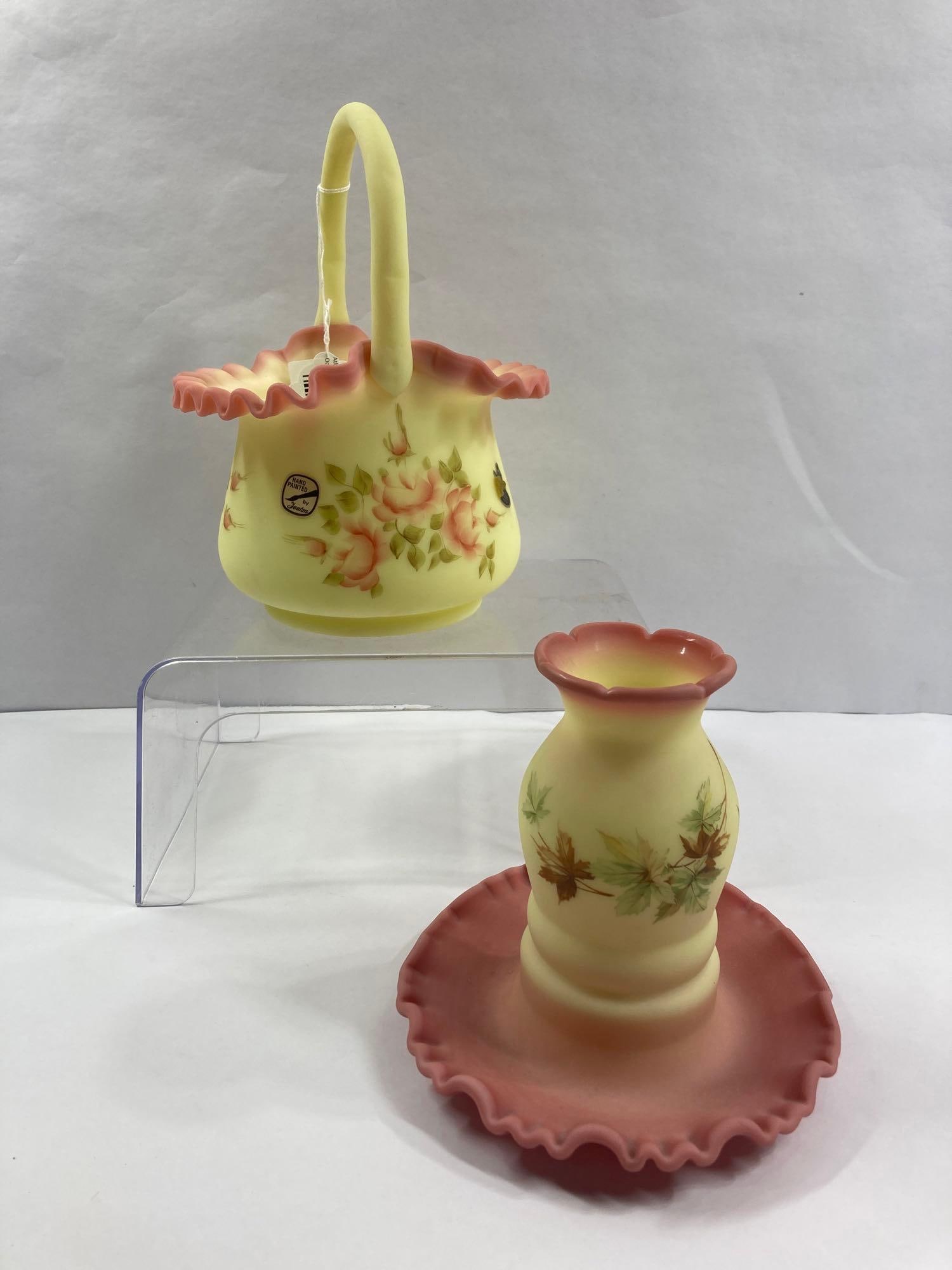 HAND PAINTED BURMESE URANIUM GLASS FENTON (1 of 10)
