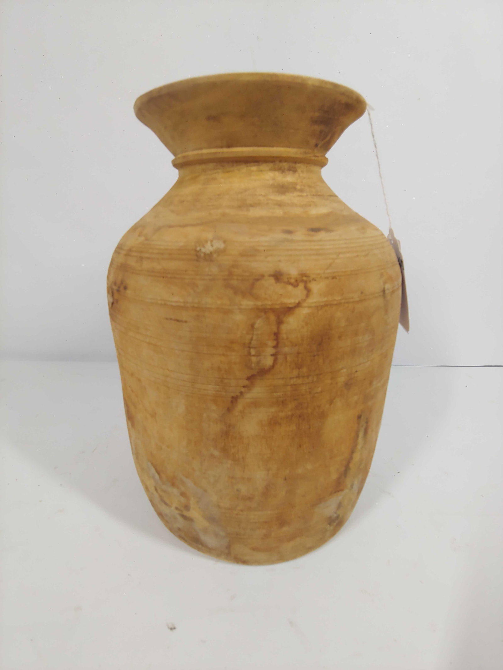 HAND TURNED WOODEN VASE: 11 INCHES TALL. GREAT PRIMITIVE LOOK