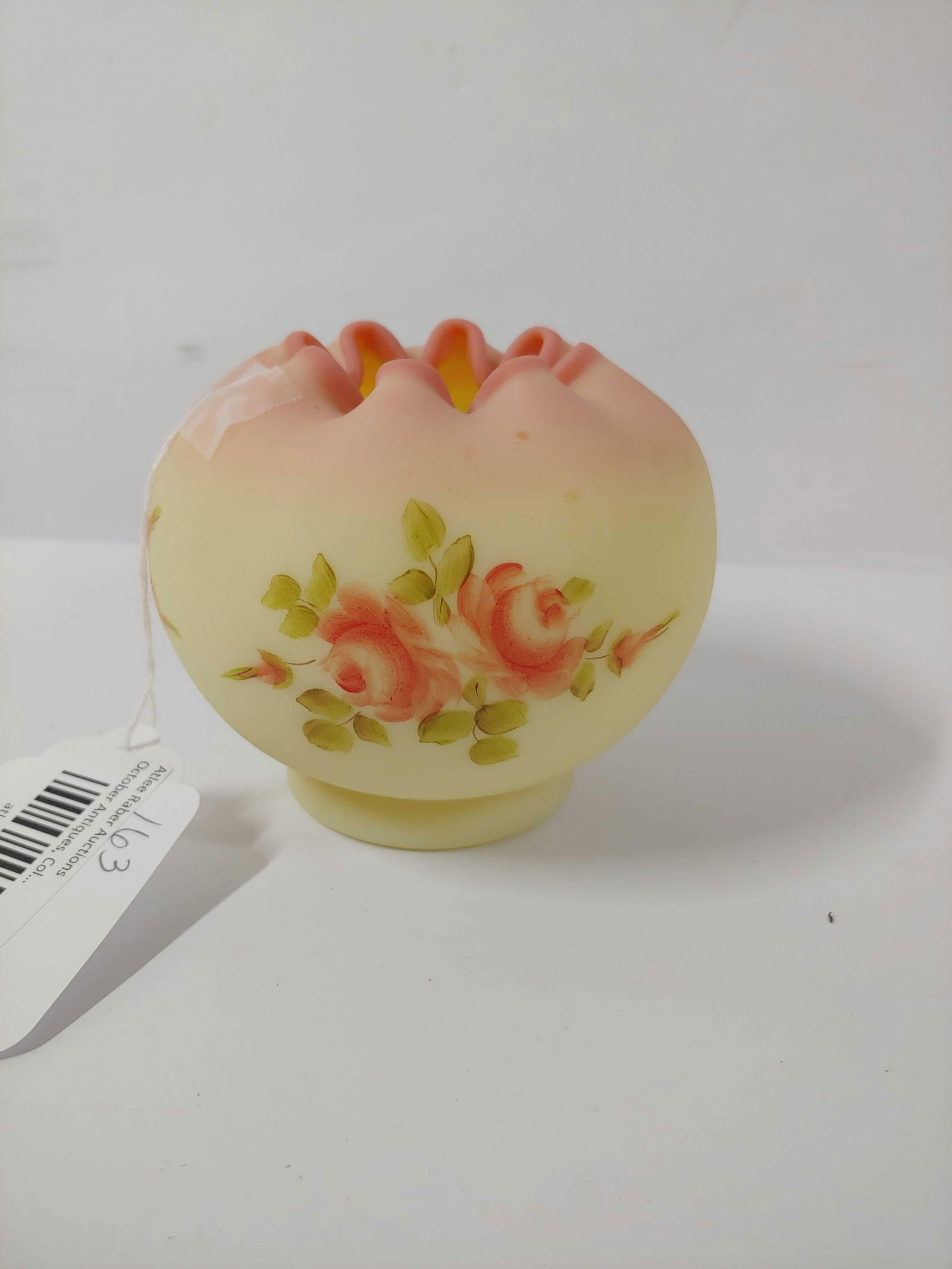 HAND PAINTED BURMESE FENTON URANIUM GLASS BOWL (1 of 5)