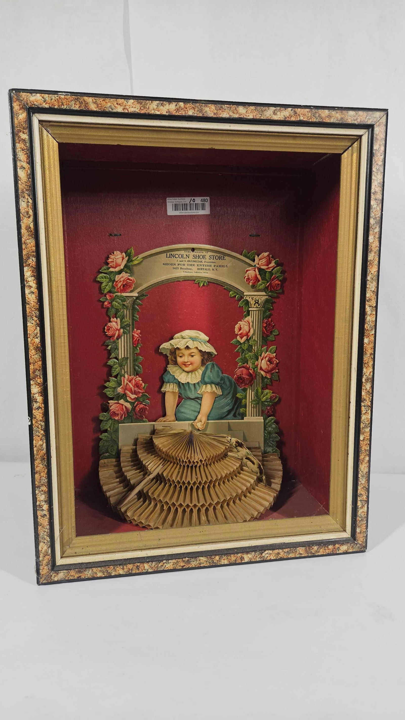 Lincoln Shoe Store cardboard adv display in shadow box (1 of 5)