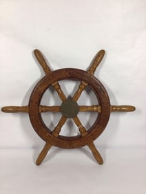 Vintage Wooden Ships Wheel with brass hub