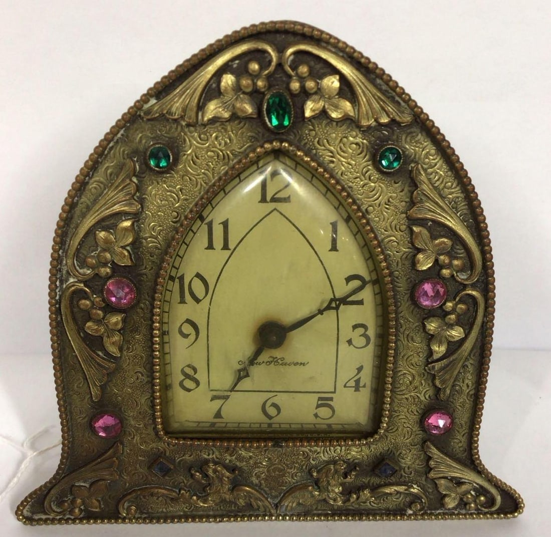 Opulent 1930s New Haven Cathedral clock in jeweled Empire Art Co. frame (1 of 4)