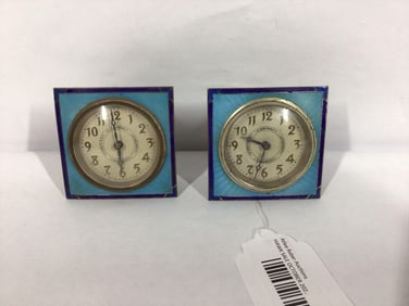 2- New Haven Blue Enamel working clocks