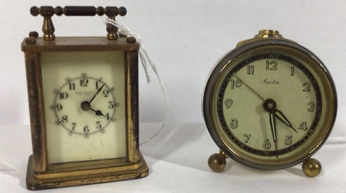 Antique miniature New Haven carriage & Mauthe Deco travel clocks