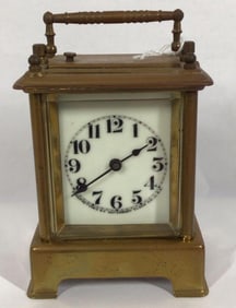 Antique miniature porcelain dial brass carriage clock