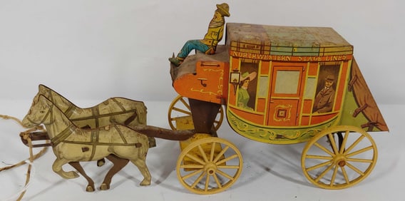 Vintage tin litho Stagecoach pull toy