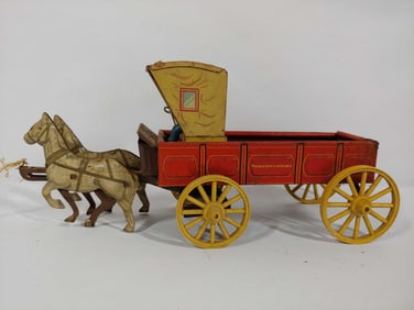 Vintage tin litho Delivery Buck Wagon toy