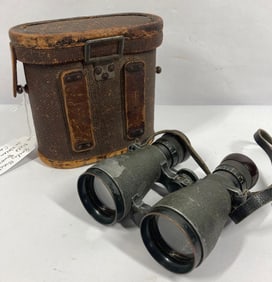 Early Busch field binoculars in woven Rattan case