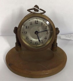 Early German beveled glass miniature brass clock