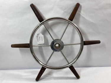 Vintage Metal & Wood Sailboat steering wheel