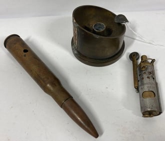 WWI Austrian Military cig lighter & WWII Trench art ashtray