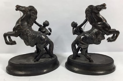 French Cast Metal Marly Horse sculptures
