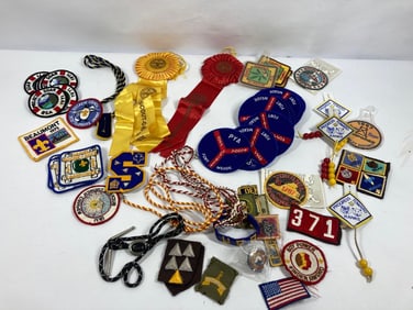 Large Lot of Boy Scout Bolos, Ribbons, Pins and Patches