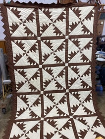 Vintage Brown and Cream Pinwheel Quilt Coverlet