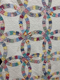 Vintage Double Wedding Ring Hand stitched Quilt