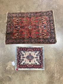 Early Persian Wool Rug & 80's Persian Style Miniature Rug