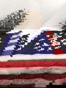 Large Nautical Boat Flag, Clipper Ship Model and Yacht Club Flag