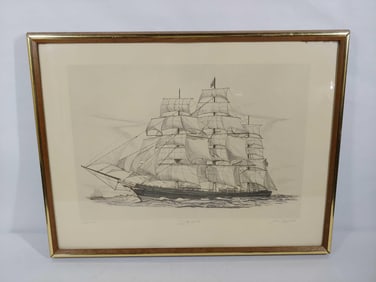 Numbered and Signed Mid Century Jim Campbell Tallship Lithograph